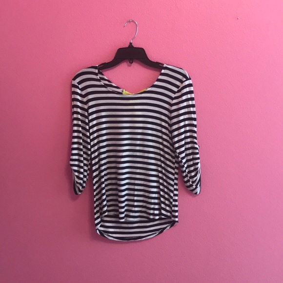 Faith and Joy Tops - Navy and white striped top with bow on back